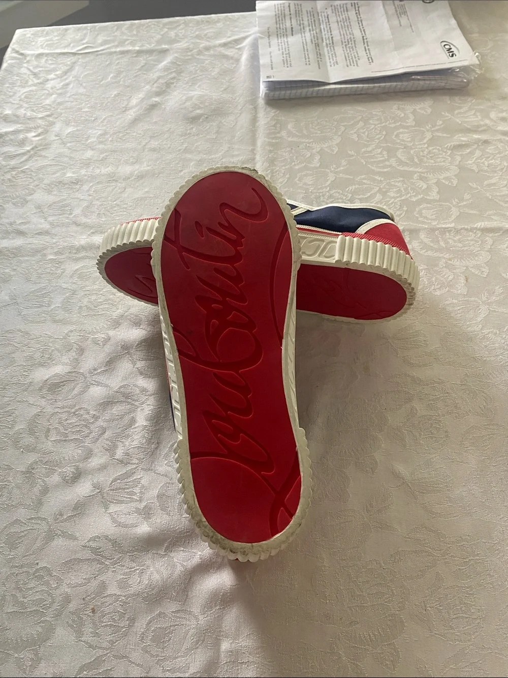 Christian Louboutin Men's Navy Canvas Sneakers with White Trim and Red Accent - Picture 8 of 11